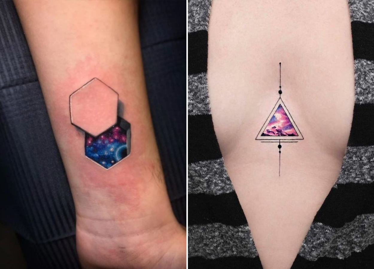 Tatuagens geométricas espaciais diferentes