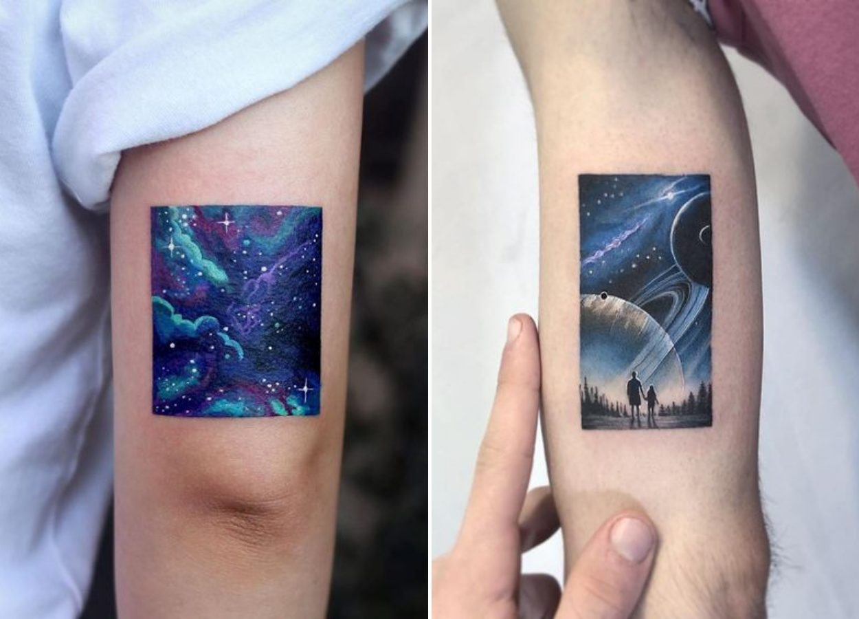 Tatuagem geométrica espacial em quadros
