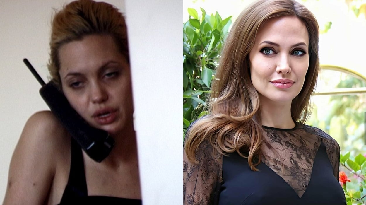 Angelina Jolie antes e depois das drogas.