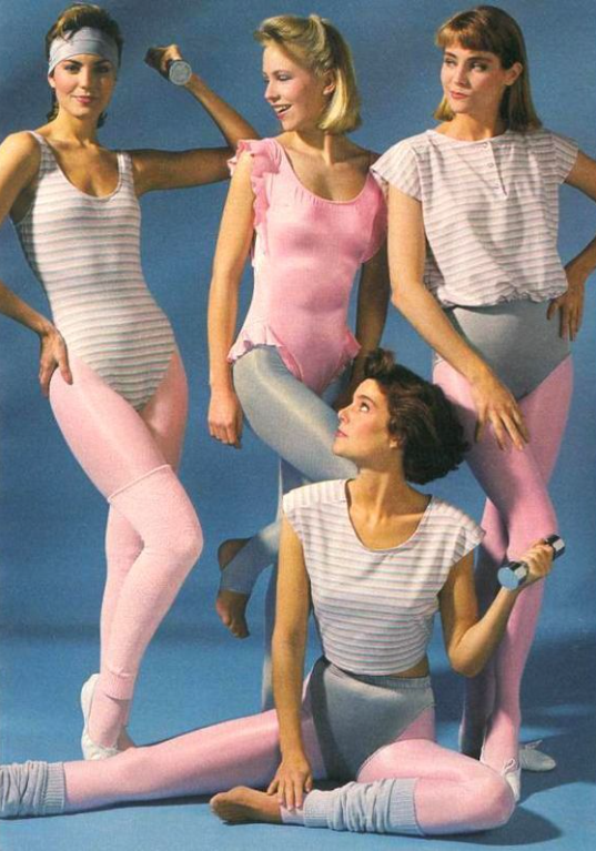 4 modelos em campanha anos 1980 de moda fitness