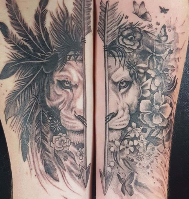 tatuagem de leão e leoa