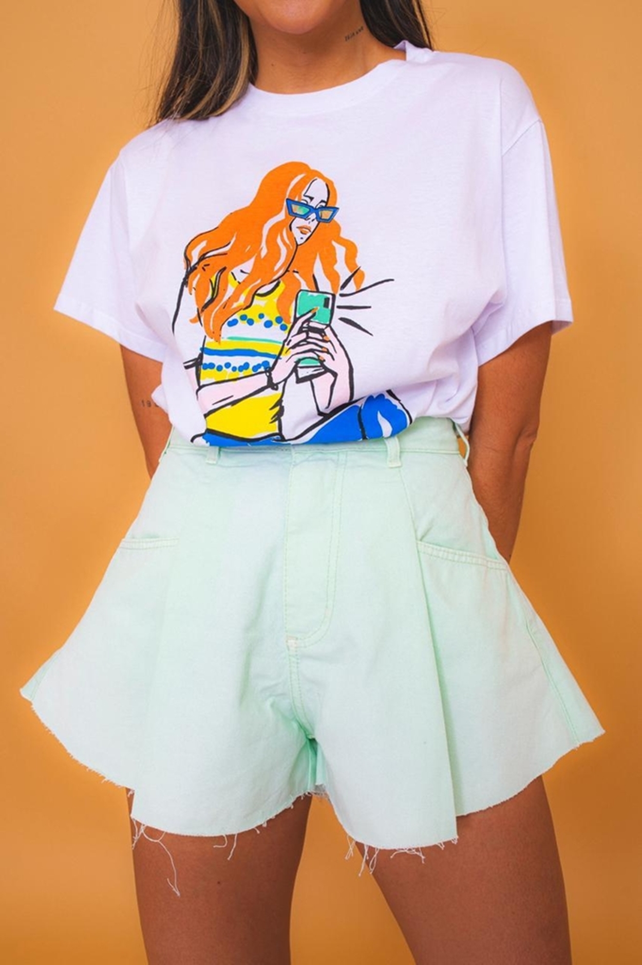 Composição de look com shorts Godê. Composição de look.