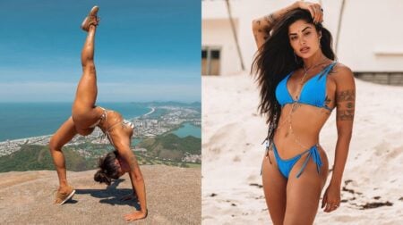 Aline Riscado impressiona os fãs com postura de yoga usando biquíni