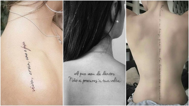 três opções de tatuagem escrita nos ombros
