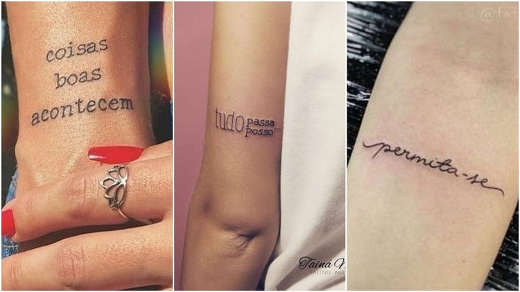 três opções de tattoo escrita no braço