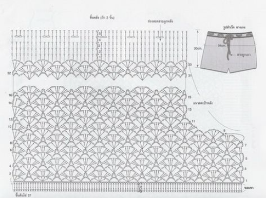Gráfico short de crochê ponto simples