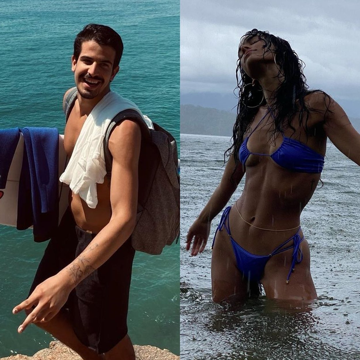 Suposto casal Bruna Marquezine e Enzo Celualri na praia.