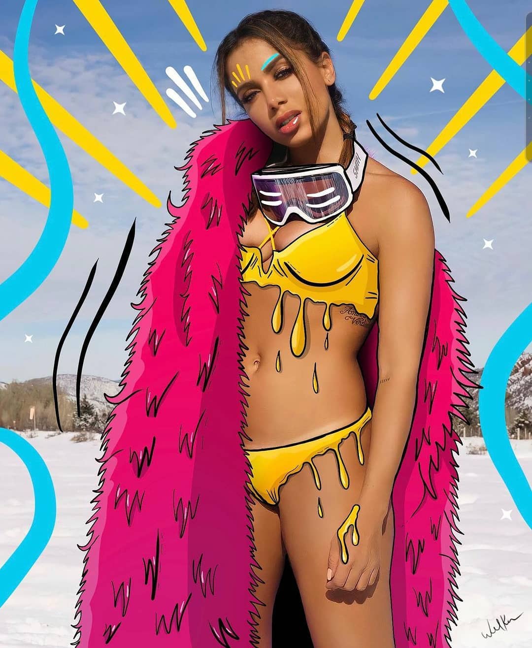 Cantora Anitta usando biquíni no gelo.