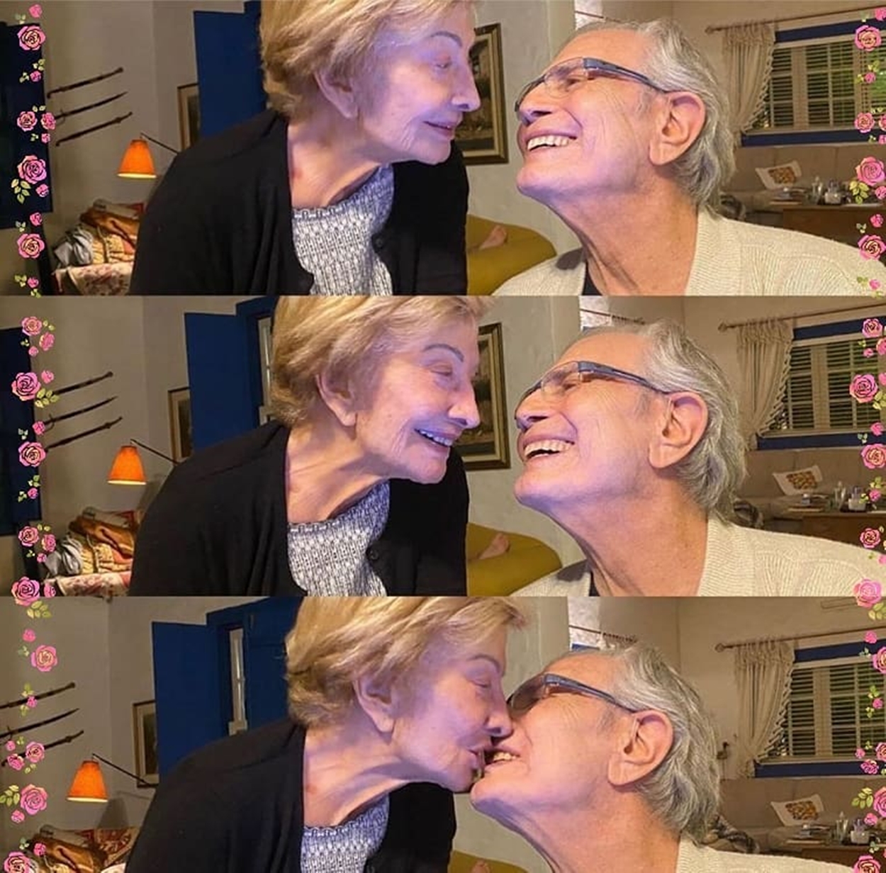 Tarcísio Meira e Glória Menezes se beijam.