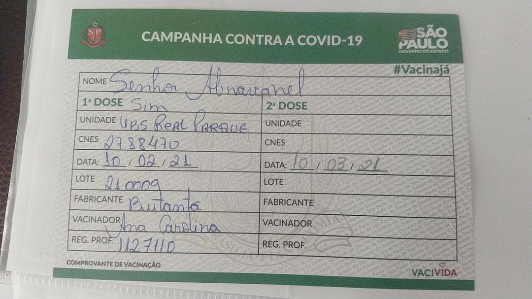 Campanha contra a Covid-19, documento de Silvio Santos.