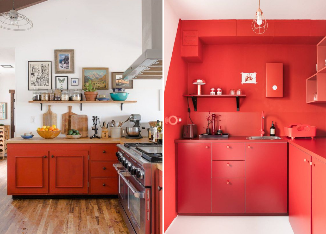 Cozinhas com armários vermelhos
