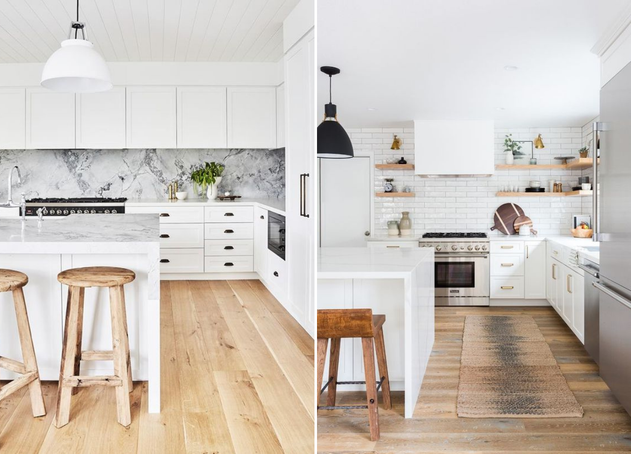 Cores na decoração: cozinhas brancas com madeira