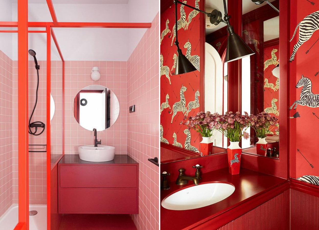 Banheiros com decoração vermelha