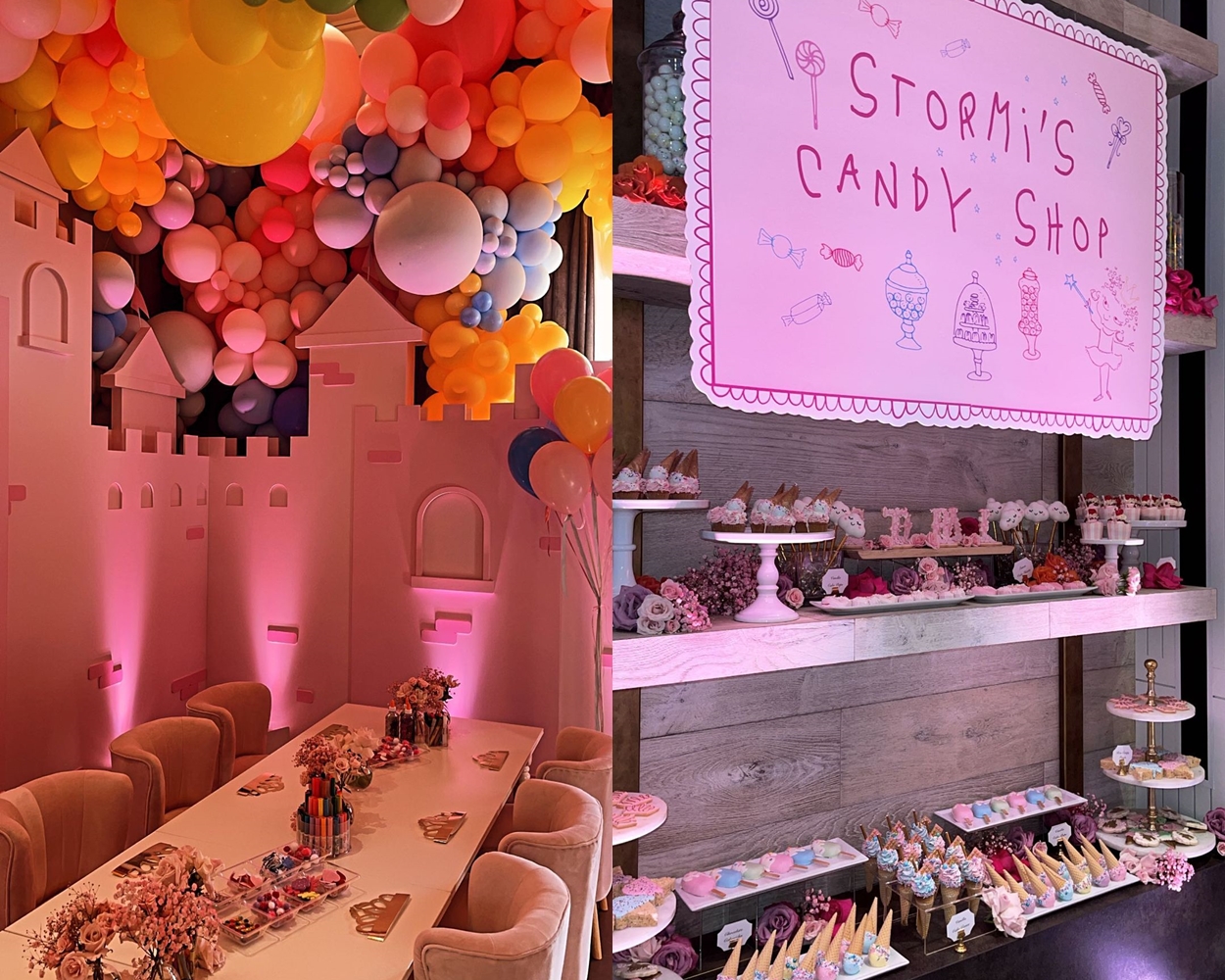 Doces e mesa da terceira festa de aniversário da filha de Kylie Jenner. Doces e mesa da terceira festa de aniversário da filha de Kylie Jenner.