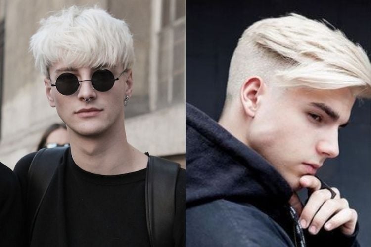 duas opções de cabelo platinado masculino médio