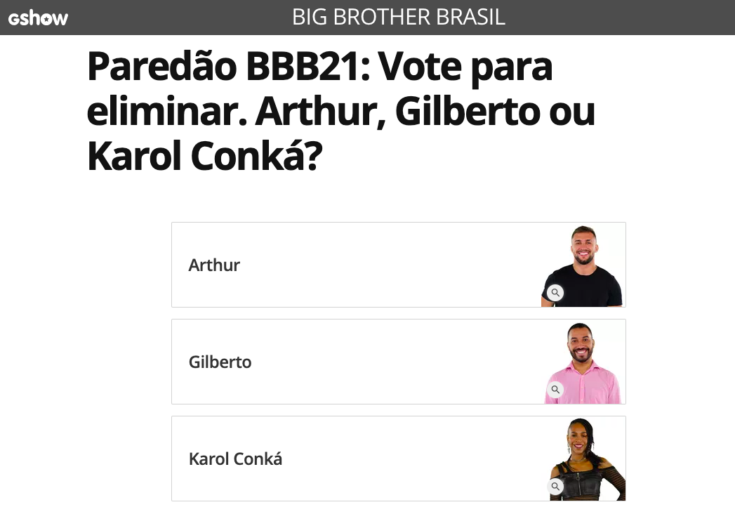 Como votar no Gshow para o BBB21 - Globo