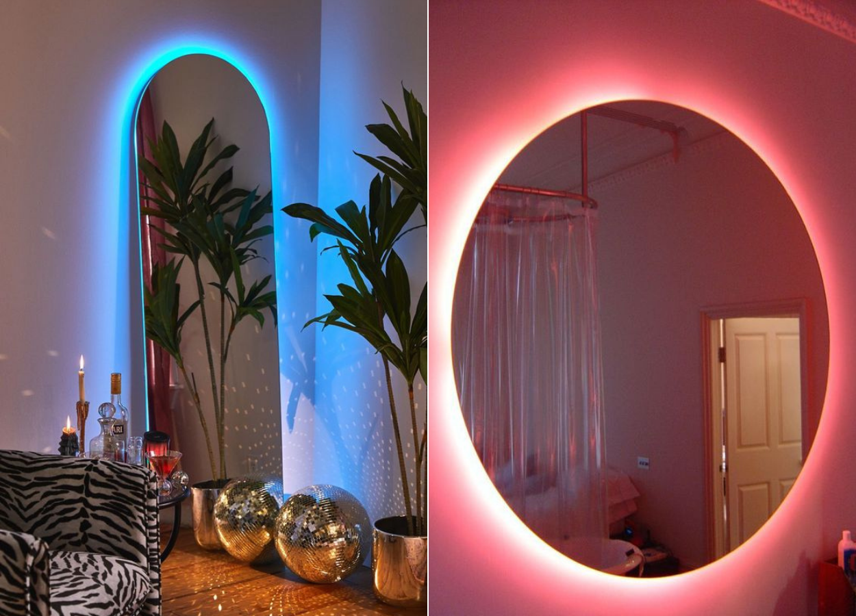 Espelhos decorados com luzes de LED