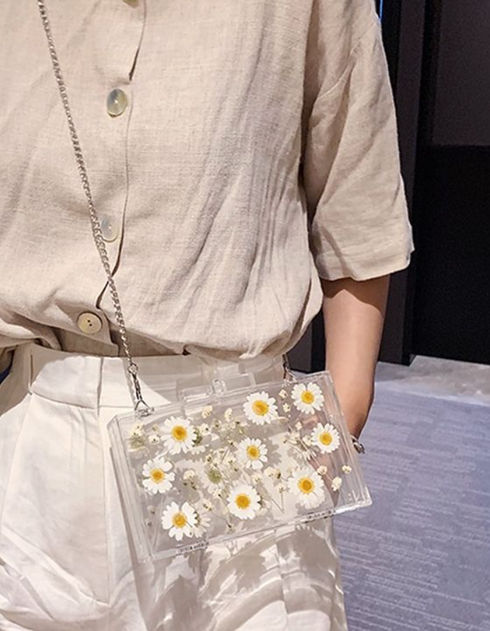 Bolsa transparente com flores