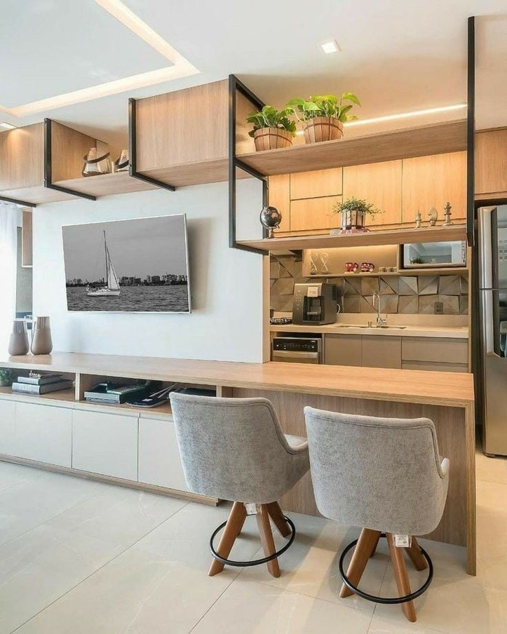 Cozinha integrada com sala