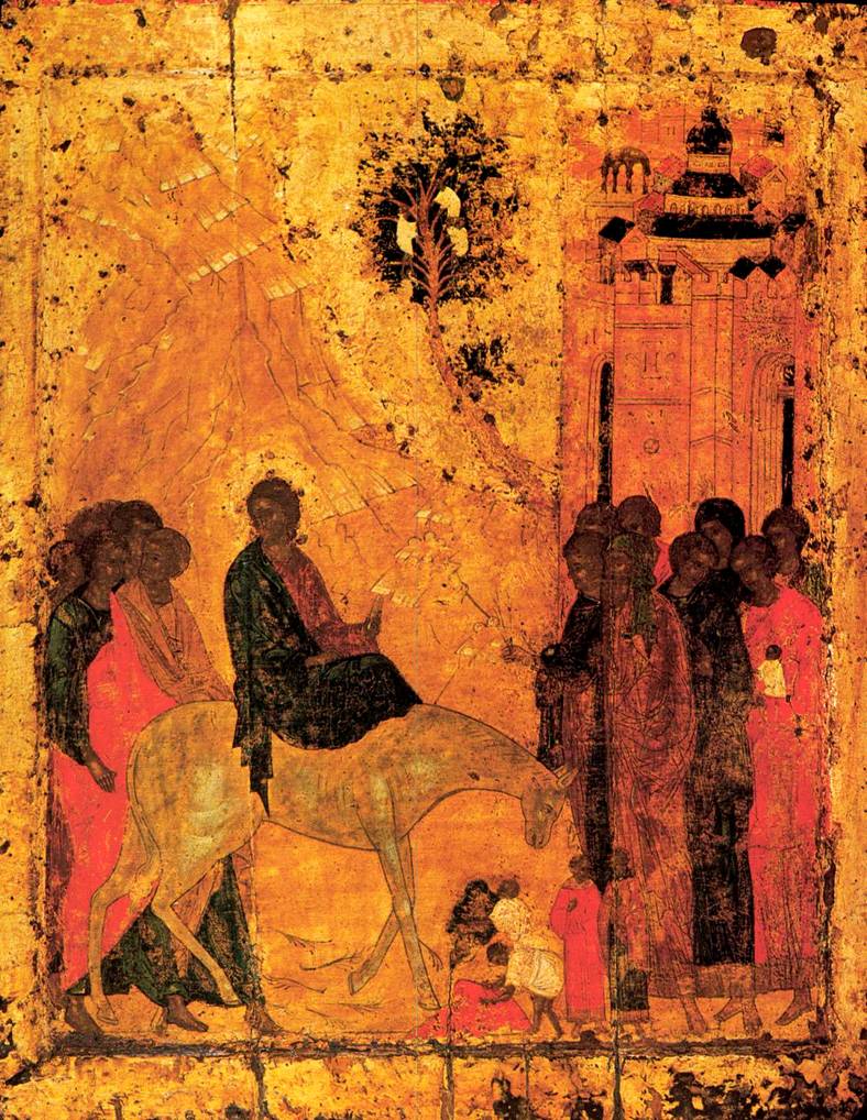 Pintura russa da entrada de Jesus em Jerusalém no Domingo de Ramos, século XV.