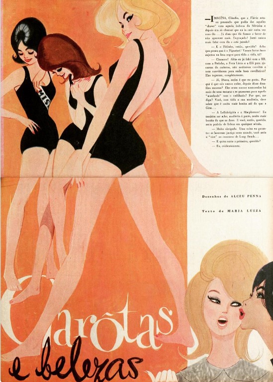 "Garotas e Belezas", ilustração de Alceu Penna sobre os desfiles de Miss, na revista O Cruzeiro de 1960.