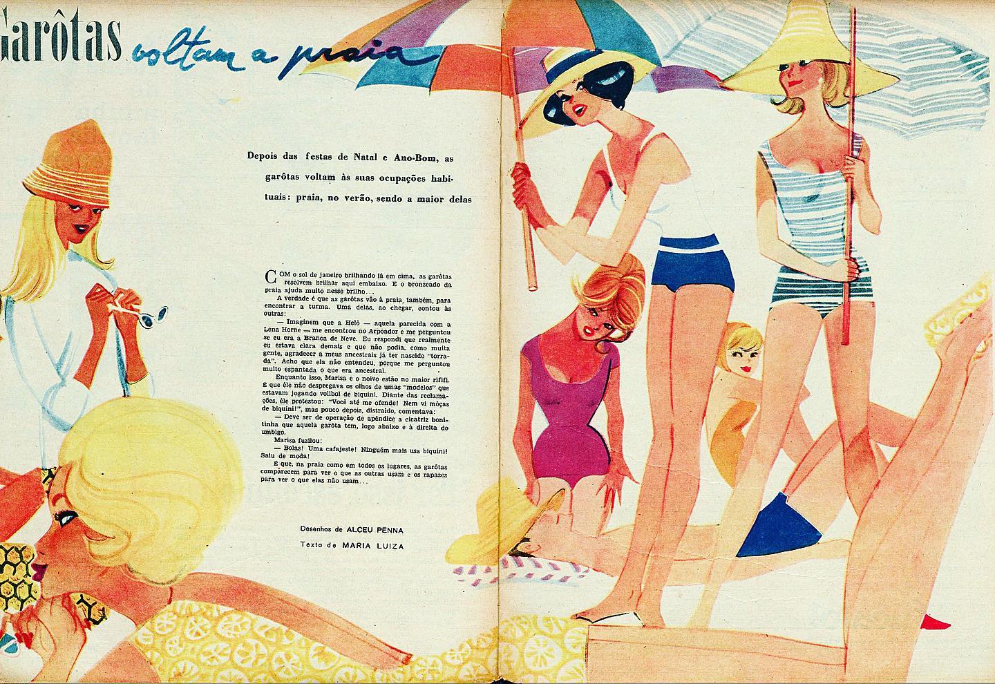 "Garotas voltam à praia", ilustração de Alceu Penna, 1960.