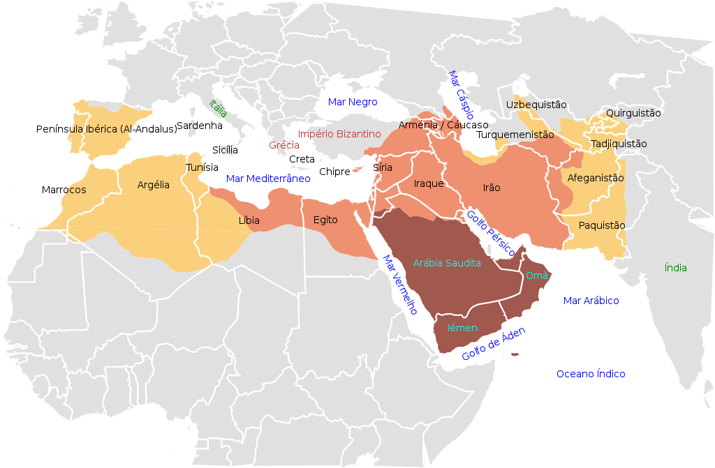 Mapa da expansão do califado.