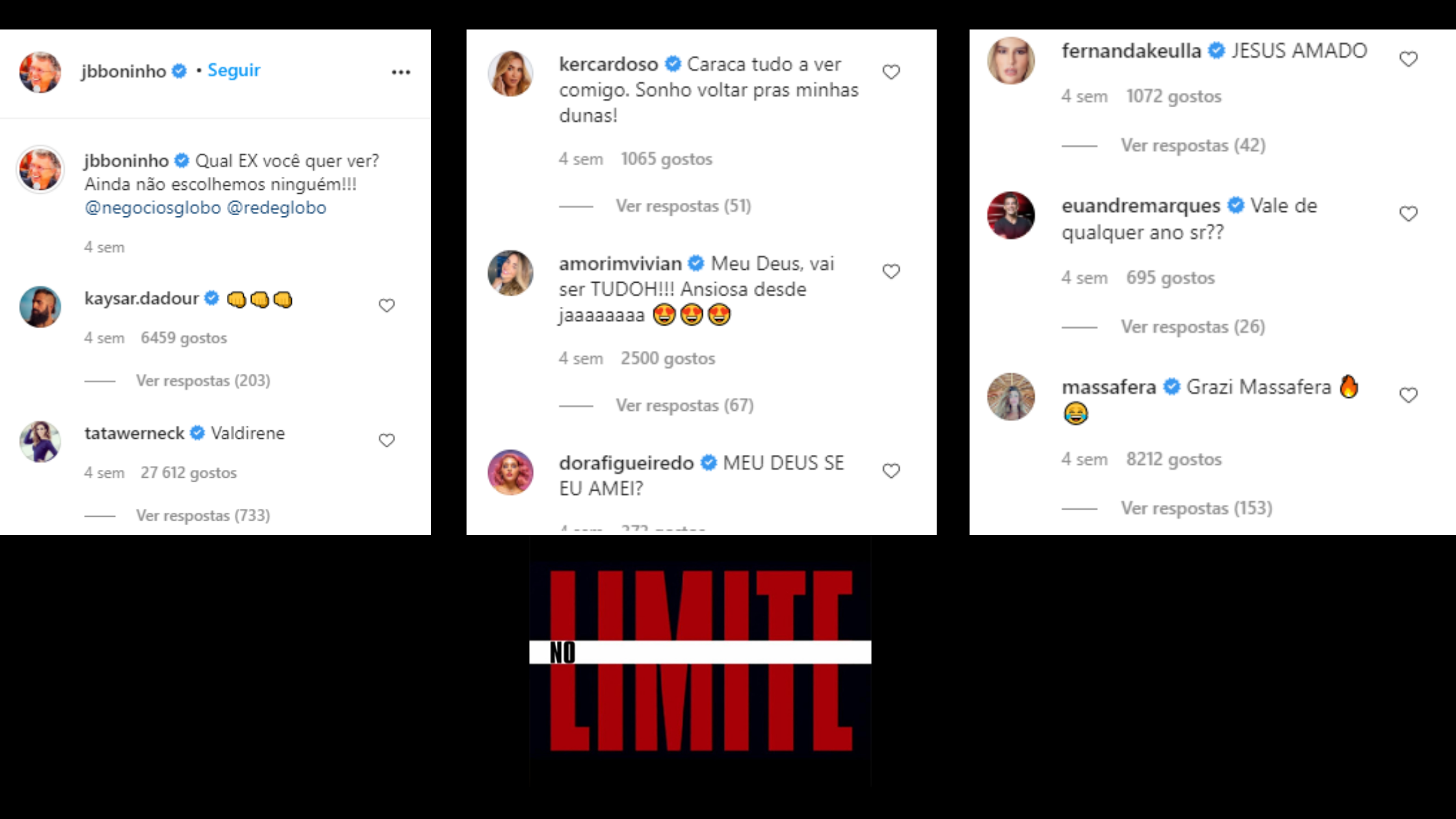 Reação dos famosos sobre o No Limite