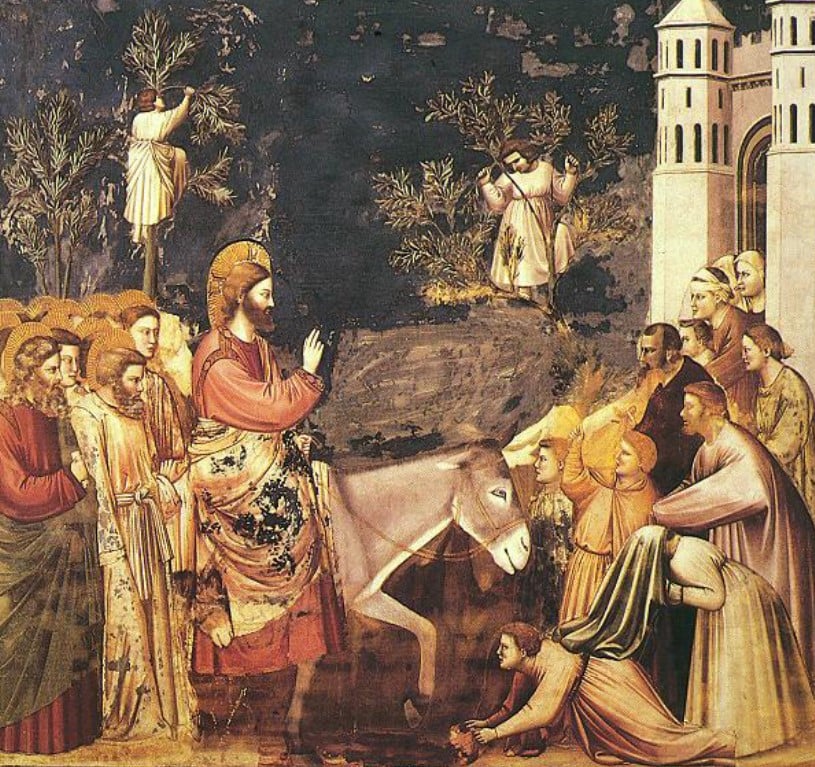 Entrada de Jesus em Jerusalém de Giotto di Bondone, século XIV. 