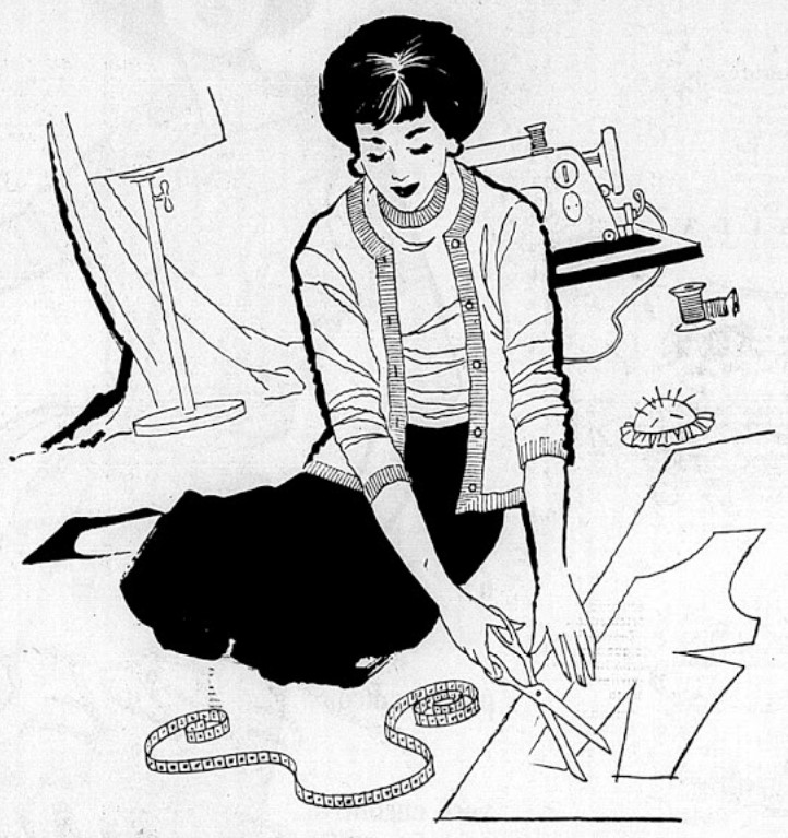 Ilustração de Gil Brandão sobre os utensílios de costura, de 1959.