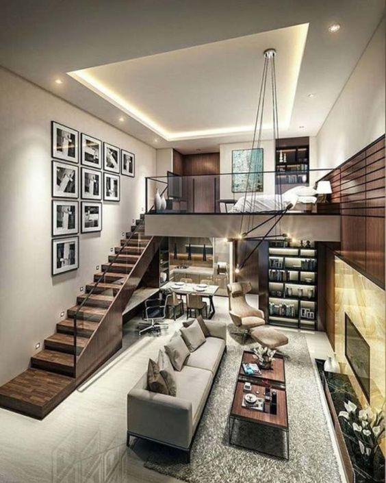 Casa moderna com mezanino.