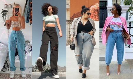 quatro looks com calça baggy