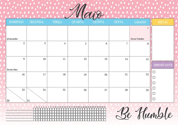 calendário do mês de maio 2021