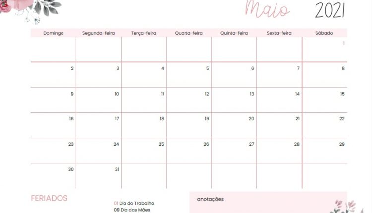 planner Calendário do mês de maio 2021