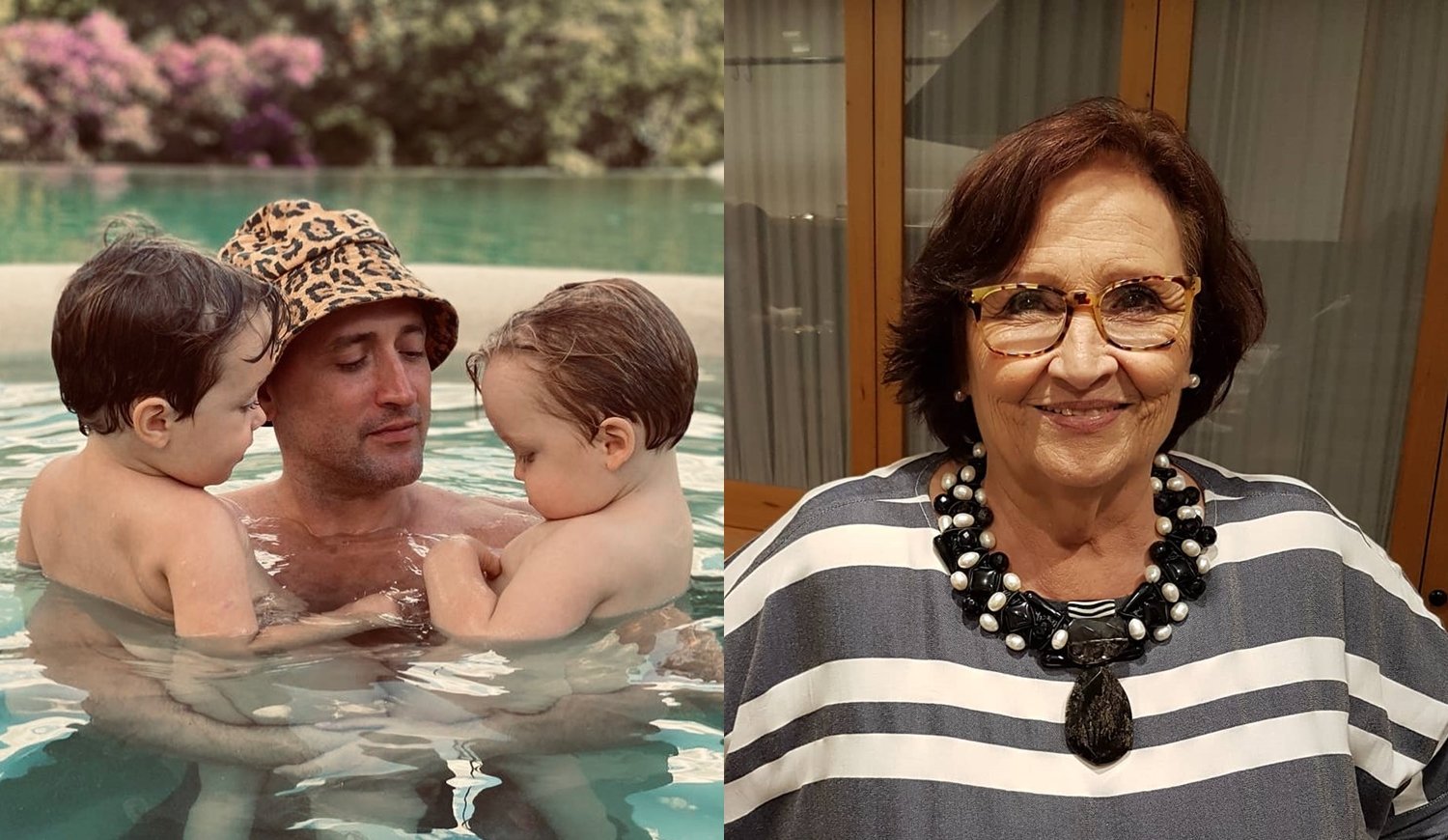 Paulo Gustavo e seus filho e mãe do comediante em montagem.