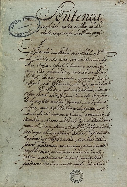 Sentença contra os réus do levante e conjuração de Minas Gerais, de 18 de abril de 1792. 