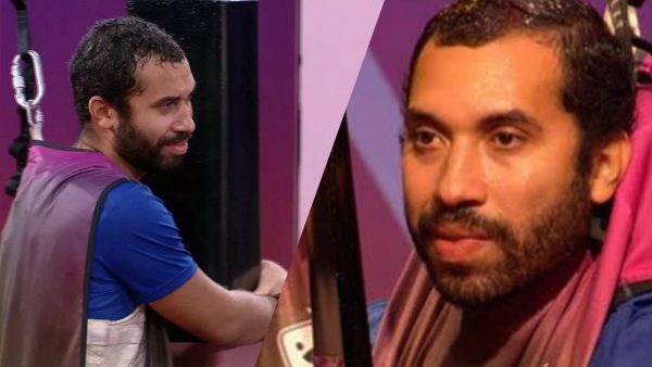 Gilberto não aguentou as dores e desistiu da última prova do BBB 21 (montagem: Fashion Bubbles)