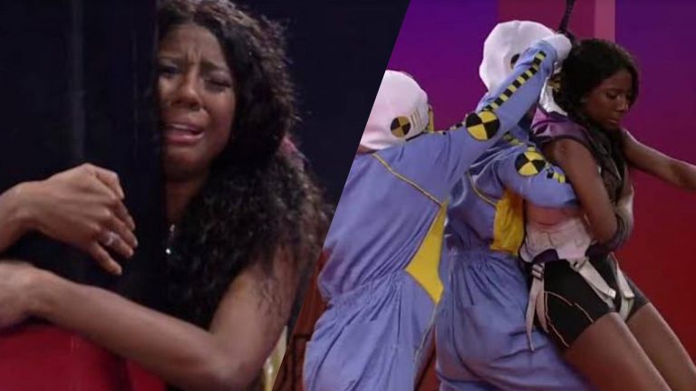 Camilla de Lucas é a primeira a desistir da Prova de Resistência que vale vaga para a final do BBB 21. (montagem: Fashion Bubbles)