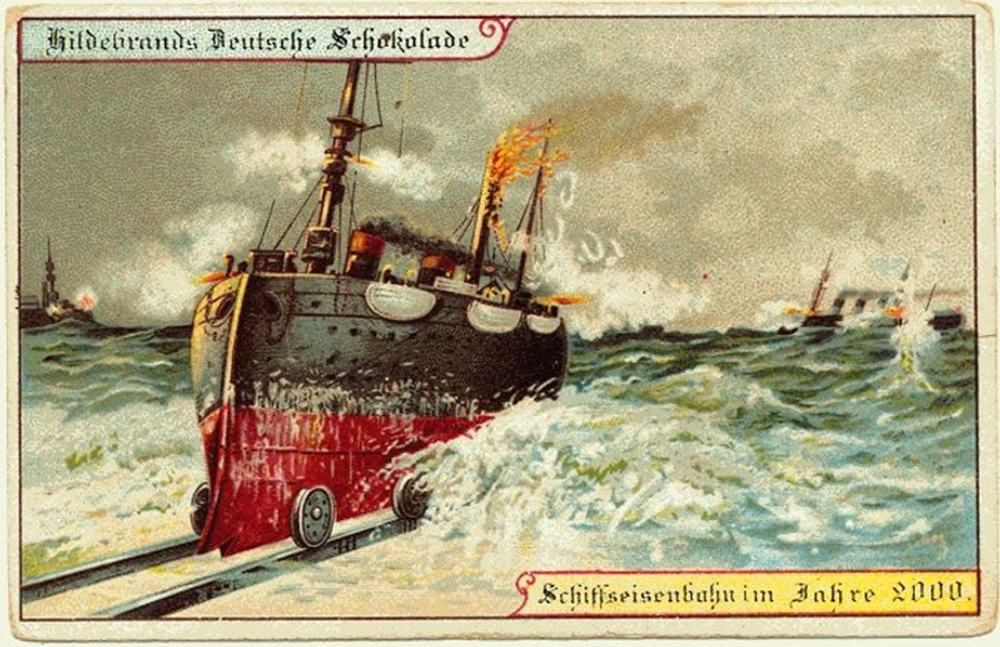 Barco e trem híbrido - antepassados imaginavam para o futuro.