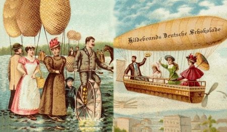 Cartões de 100 anos atrás mostram como as pessoas imaginavam o futuro