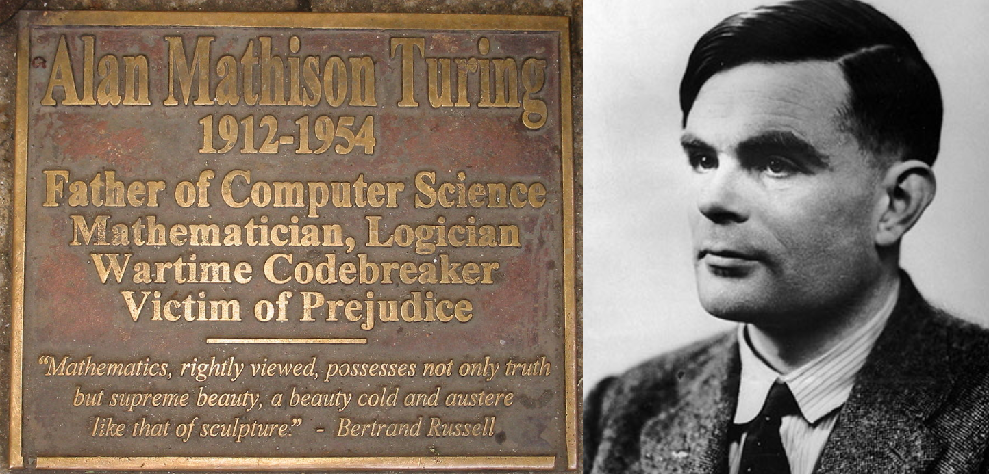 Placa comemorativa de Alan Turing no Sackville Park, onde se lê "Vítima do preconceito".