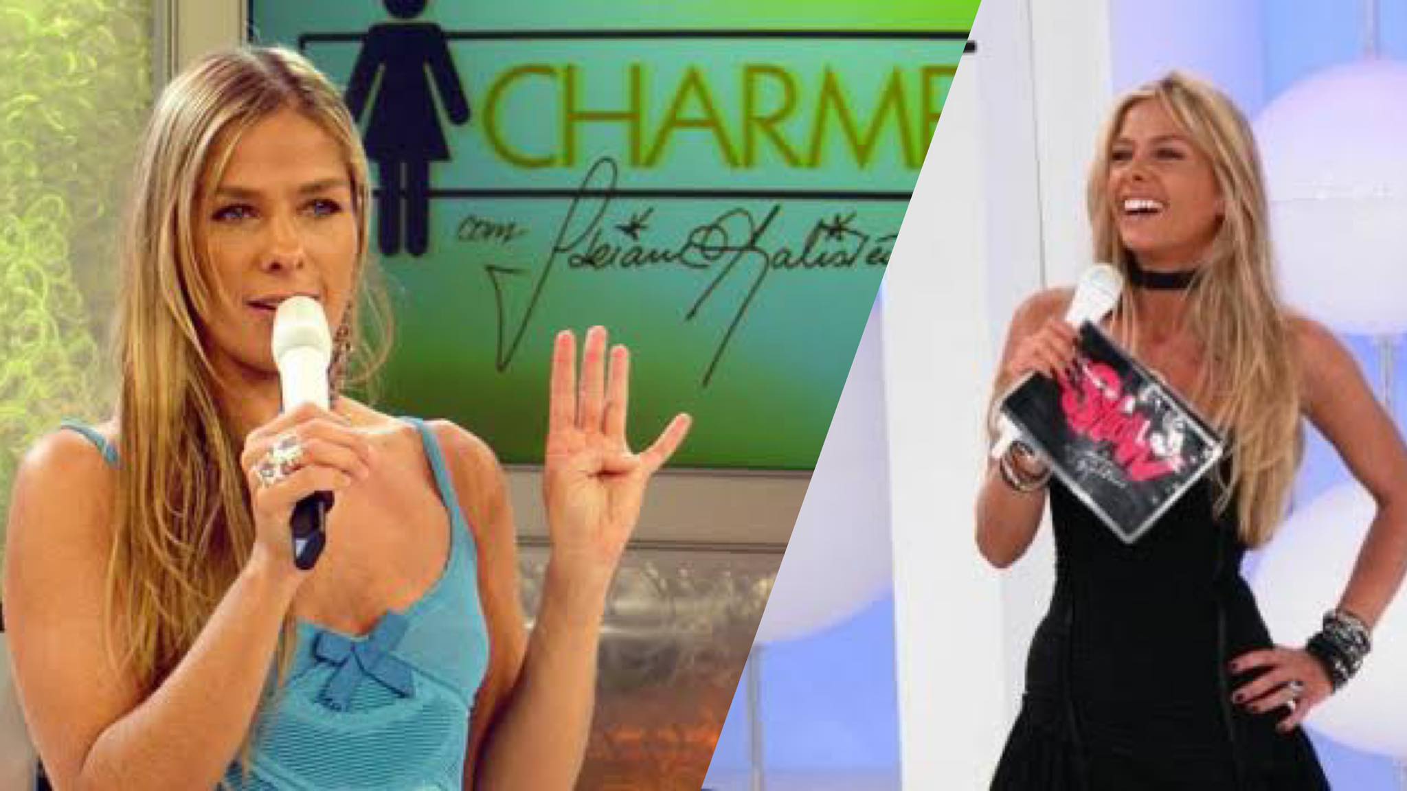 Adriane Galisteu também apresentou o É Show na Record TV e o Charme no SBT (montagem: Fashion Bubbles)