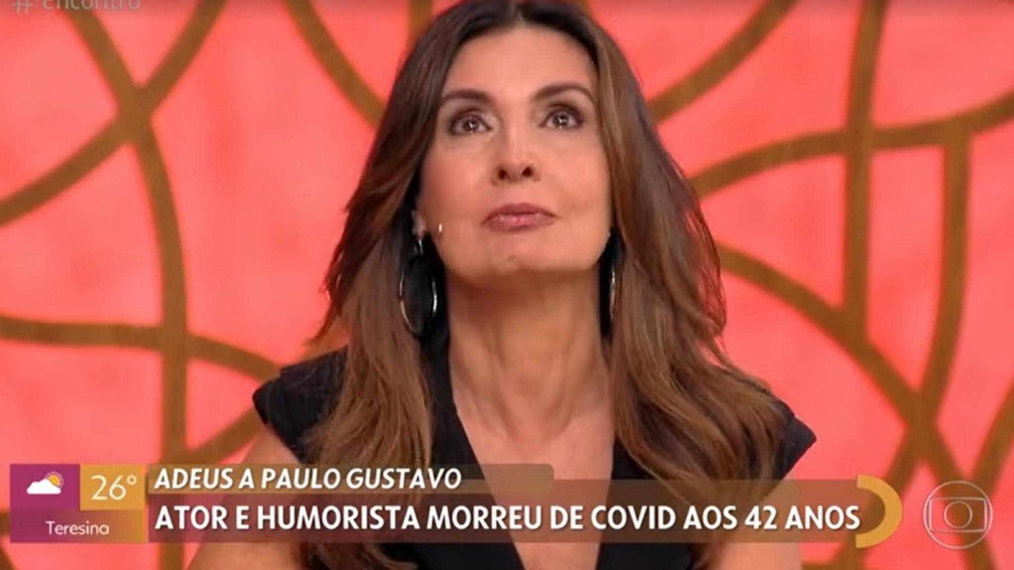 Fátima Bernardes chora ao falar de Paulo Gustavo (imagem: reprodução Globo)