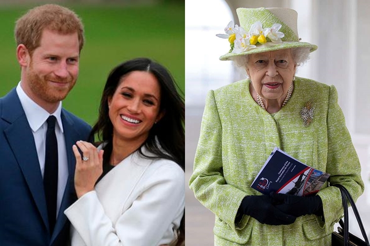 Rainha Elizabeth II, príncipe Harry e Meghan. Rainha Elizabeth II, príncipe Harry e Meghan.