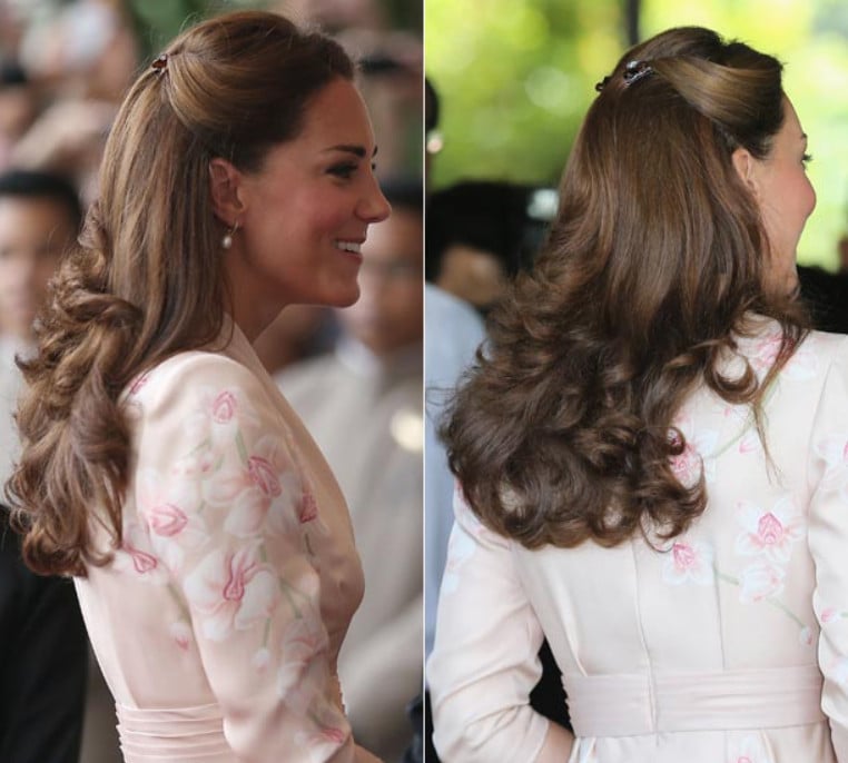 Kate Middleton usa mini piranhas para fazer penteado com ondas laterais. 