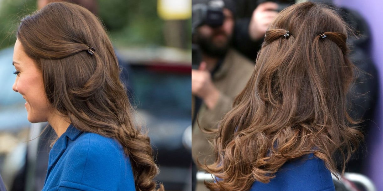 Kate Middleton usa mini piranhas para fazer penteado com ondas laterais