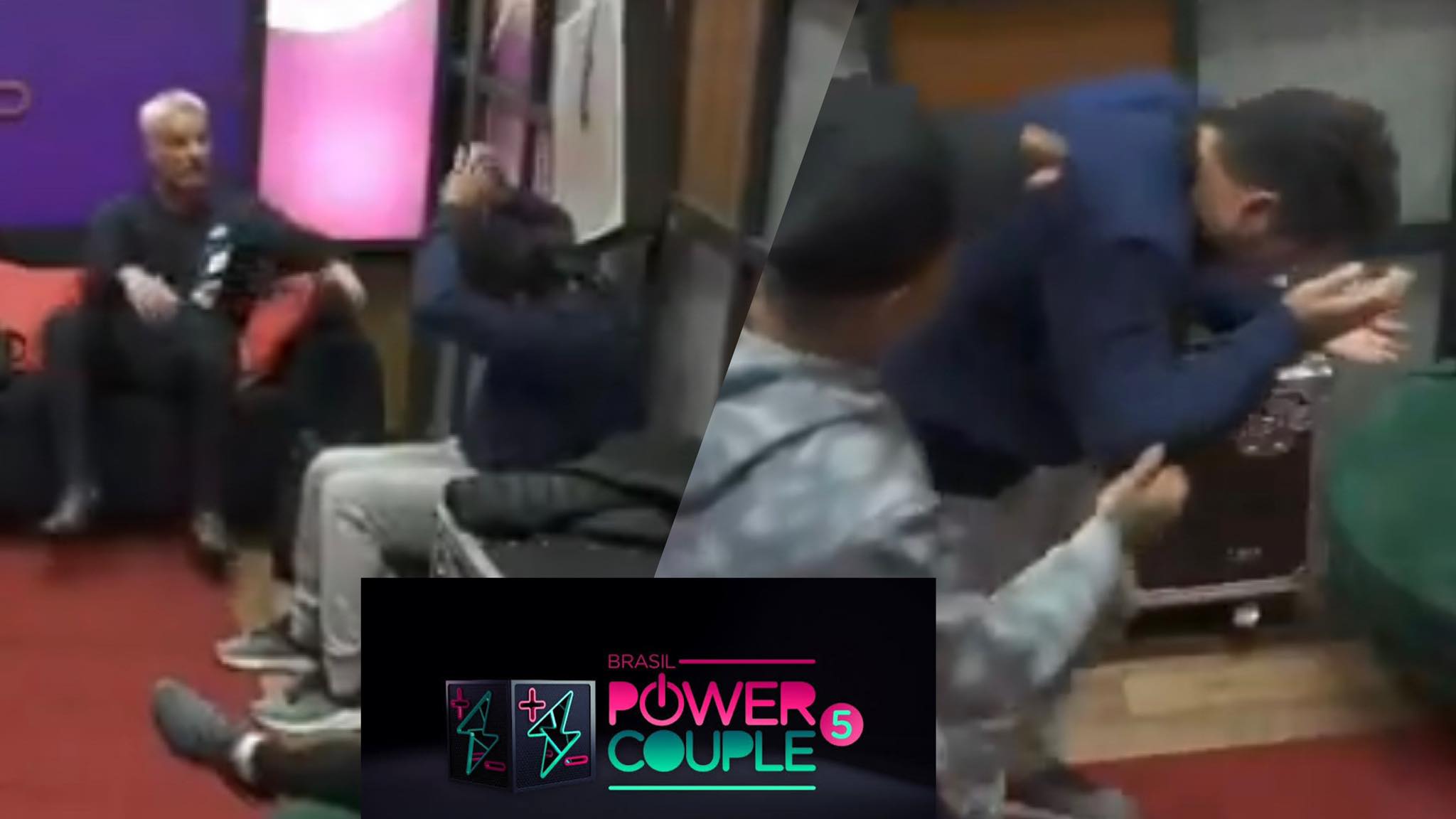 Thiago é atingido por uma placa no camarim do Power Couple. O sertanejo está bem (montagem: Fashion Bubbles)