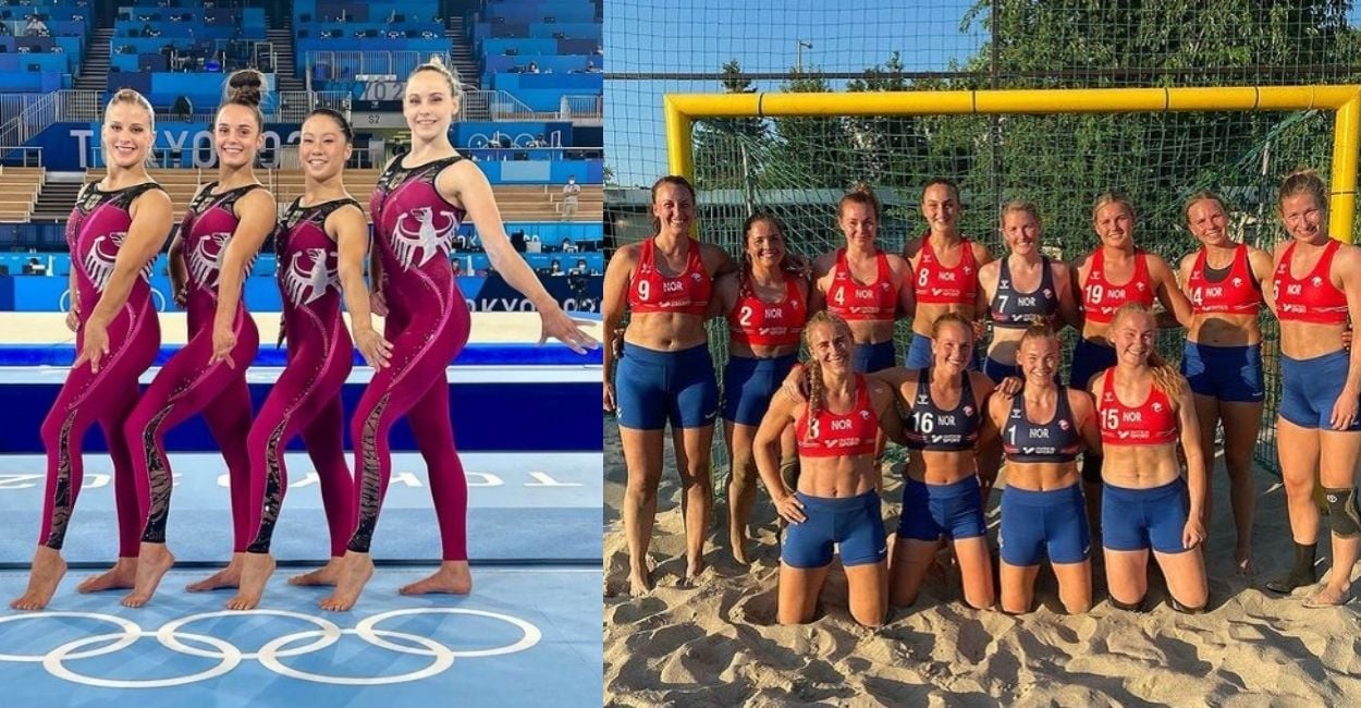 Dois casos de Olimpíadas 2021 e feminismo: ginastas alemãs usando macacão e seleção norueguesa de handebol de praia usando shorts
