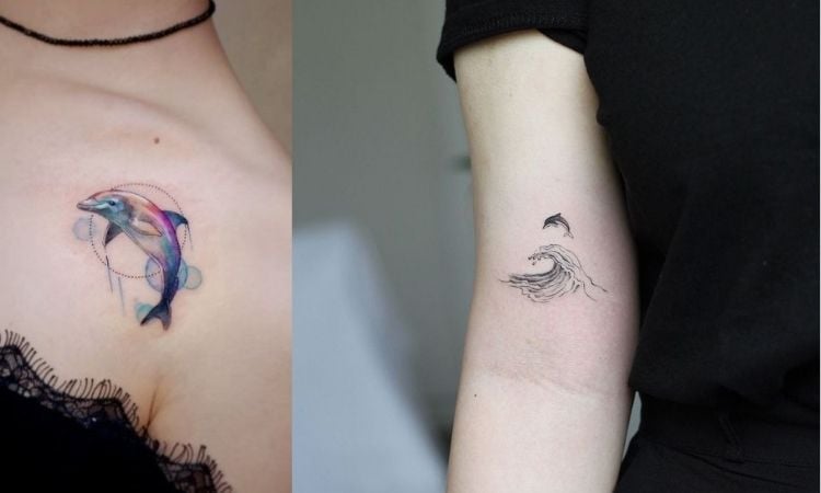 golfinho minimalista tatuado