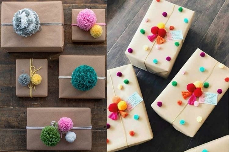 Embalagens criativas com aplicação de pompom colorido